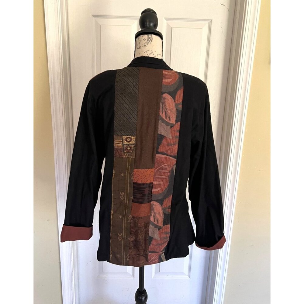 Anna Brown Open Blazer Jacket Patchwork Quilt Art… - image 5